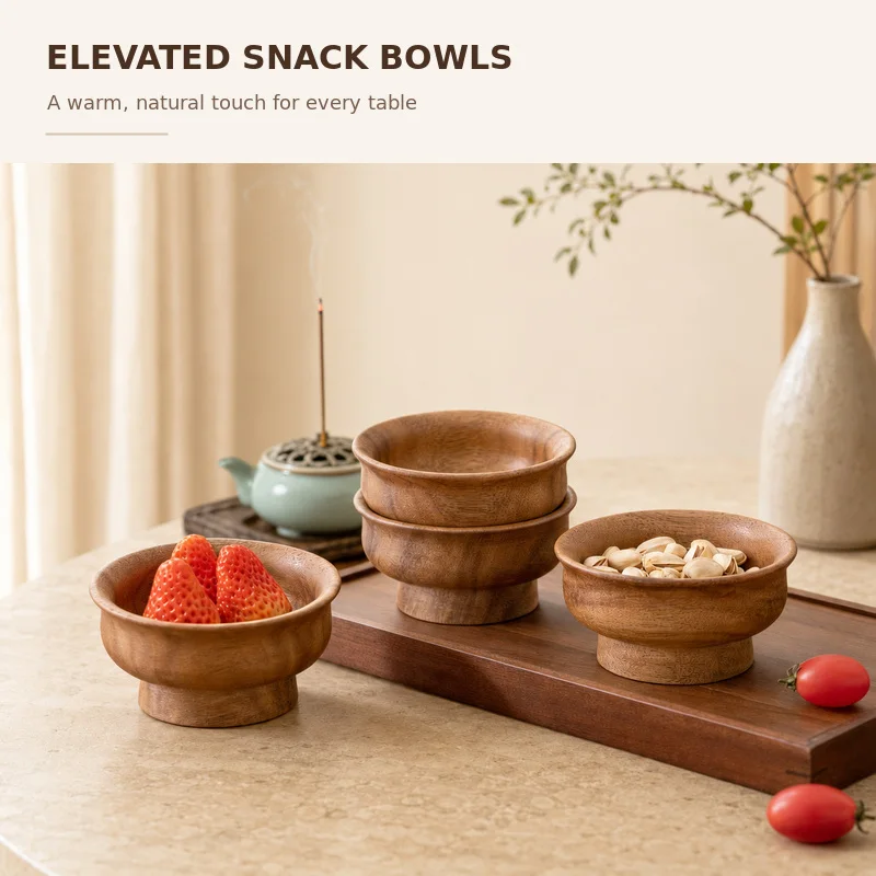 Elevated Wooden Snack Bowl, Pedestal Serving Bowl for Nuts, Fruit, Desserts and Tea Table
