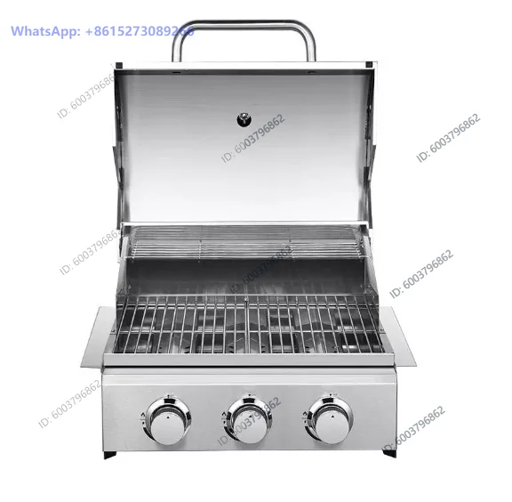 Stainless Steel Built-in 3-Burner Gas BBQ Grill Outdoor Courtyard Charcoal Grill Rack for Fish and Kebab