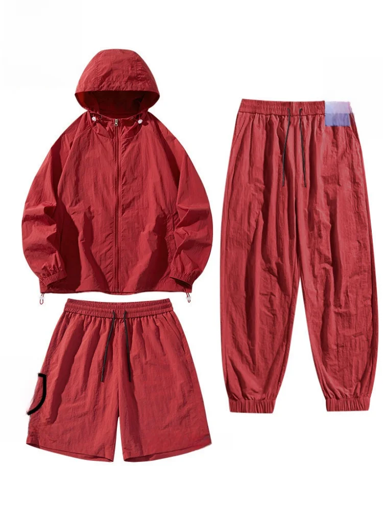 ice-silk-three-piece-set-sun-protection-clothing-couple-men-women-summer-breathable-thin-shorts-pants-loose-fit-sports-suit