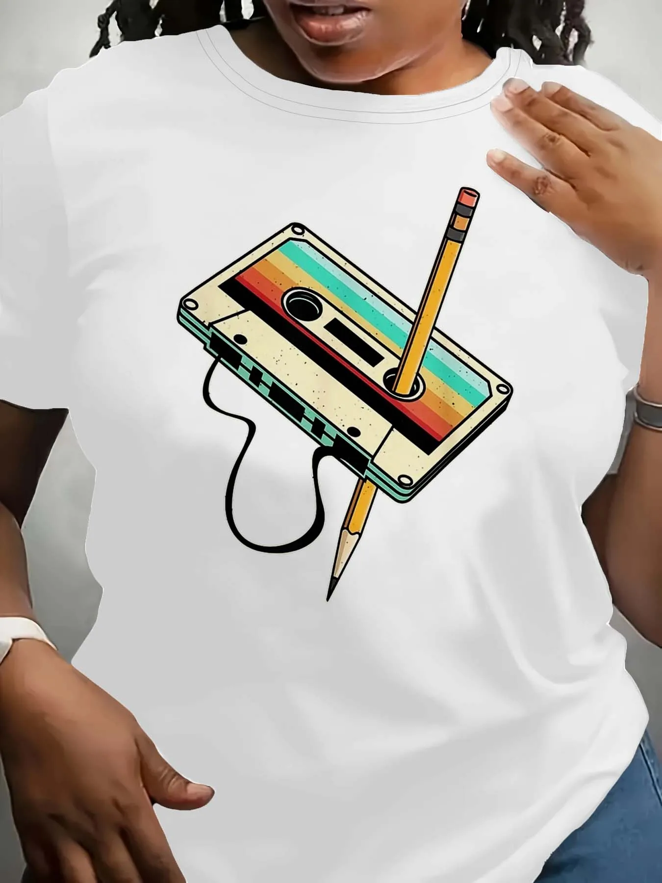 

Plus Size Cassette Tape Pencil Retro Vibe Graceful Trendy Wear