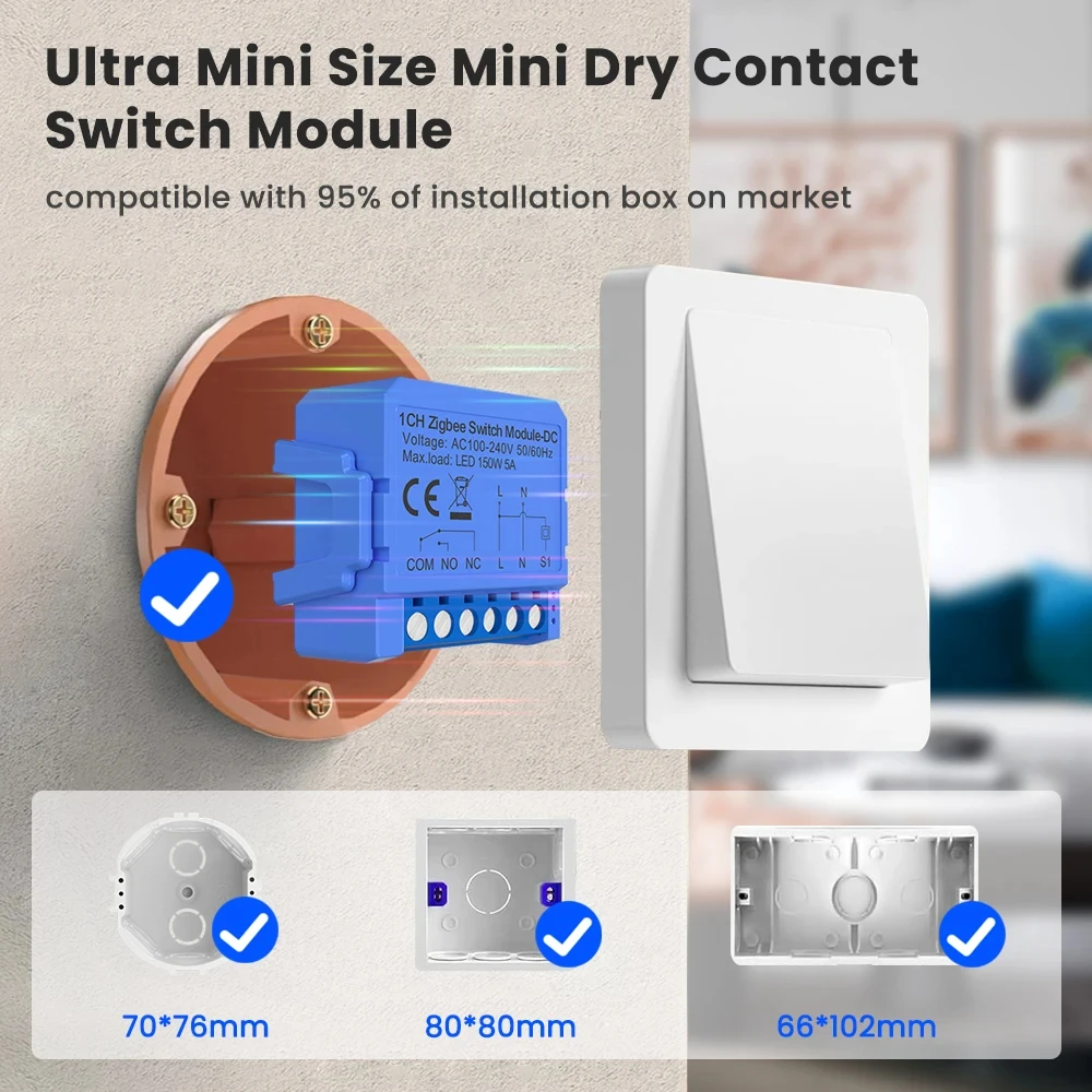 Tuya ZigBee WiFi Smart Switch Module DC 24-32V AC 100-240V Dry Contact Smart Home 5A Breaker Relay Works with Alexa Google Home