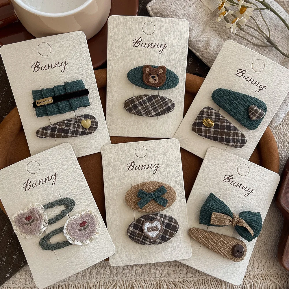 

2 шт. зеленая заколка для детей, детский бант с медведем, челка, боковой зажим, заколки, головные уборы, заколки для маленьких девочек, заколка для волос, аксессуары для волос