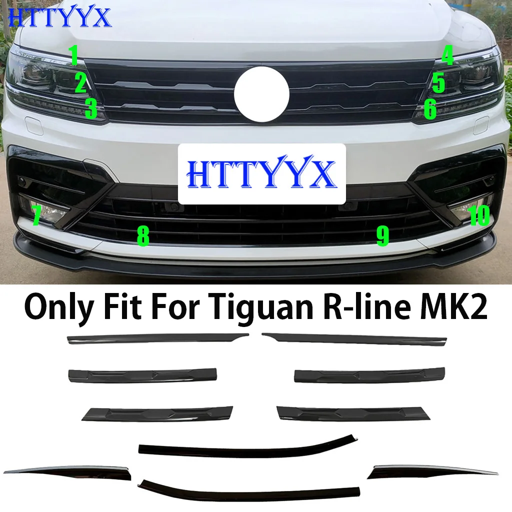 HTTYYX For VW Tiguan MK2 R-LINE 2017 2018 2019 2020 2021 Front Bumper Mesh Center Grille Grill Moulding Strips Cover Trim