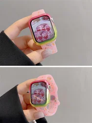 Korea Silicone Breathable Strap + Clear Gradual Change Case For Apple Watch Band Ultra2 49 45 44 41 40 For Iwatch Series 9 8 SE