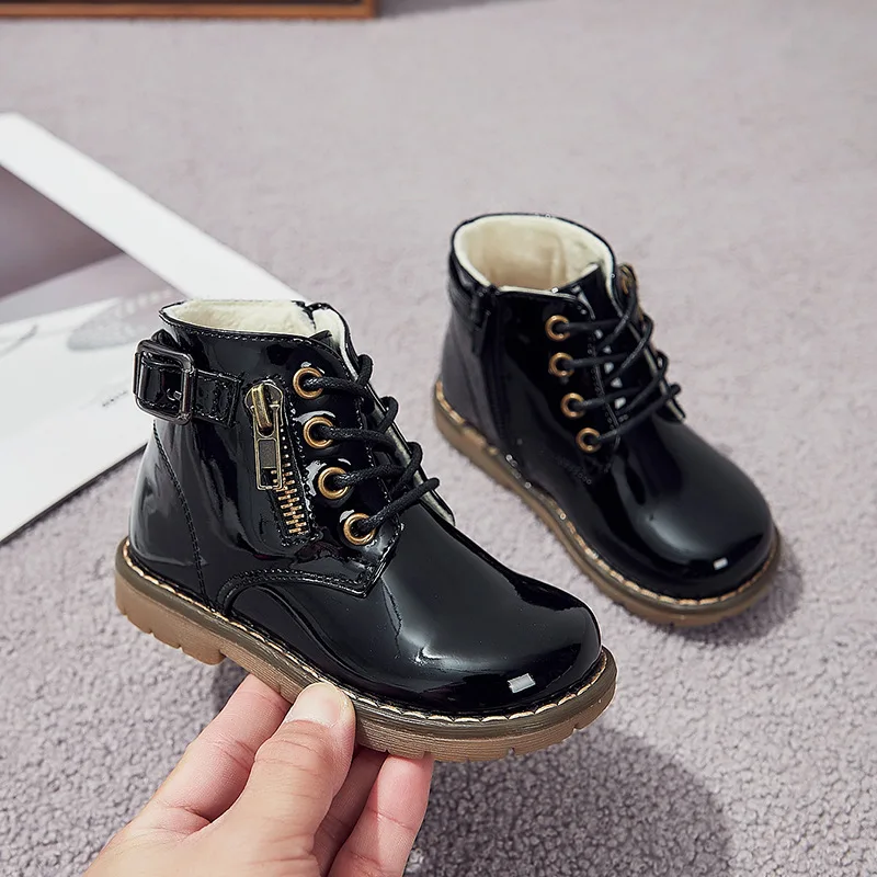 

Kawaii/ботильоны для девочек, модная студенческая зимняя обувь на флисовой подкладке, сохраняющая тепло, повседневная непромокаемая нескользящая детская обувь на молнии с героями мультфильмов