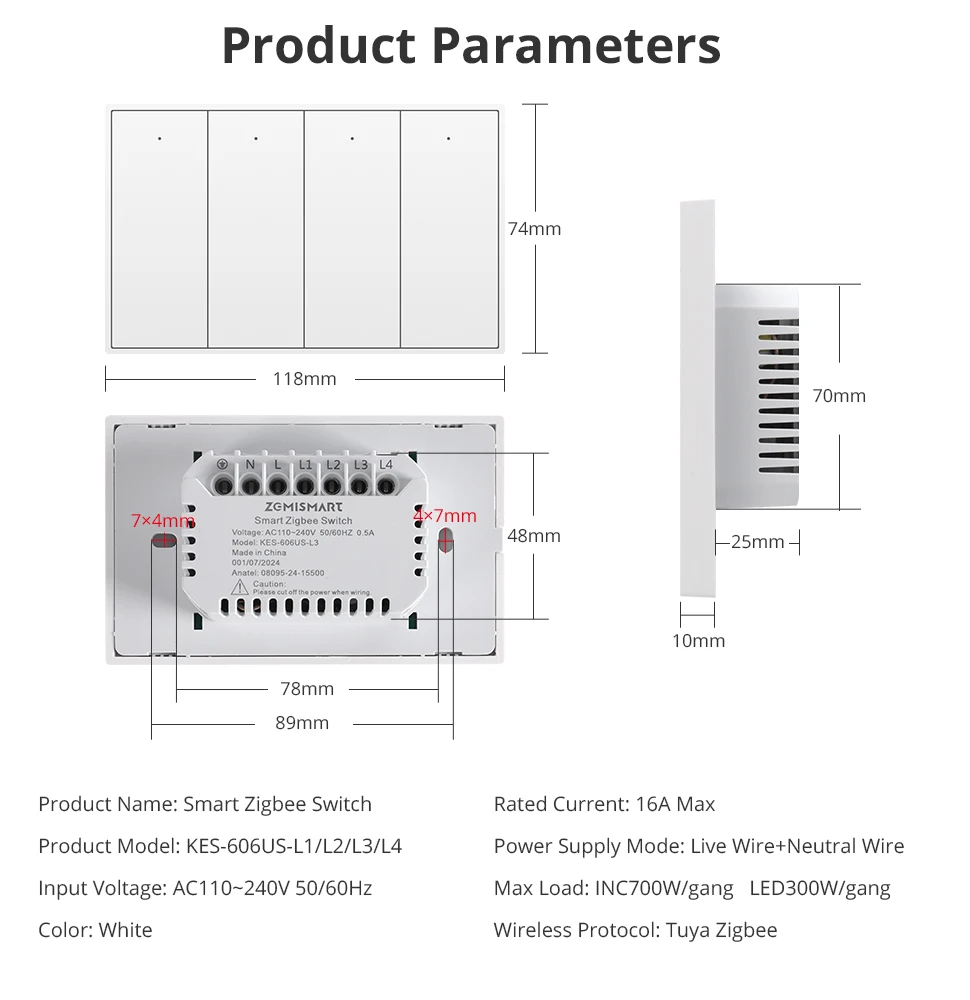 Zemismart Zigbee Push-Wandlichtschalter, kompatibel mit Tuya, Alexa, Google Home und SmartThings über Hub, 1, 2, 3, 4-fach, Neutralleiter erforderlich – Detail 15