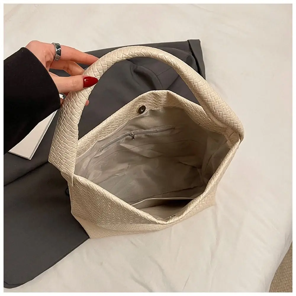

Portable Star Pendant Weave Tote Bag Bucket Bag Underarm Bag Pu Handbag Korean Large Capacity Silver Shoulder Bag Outdoor