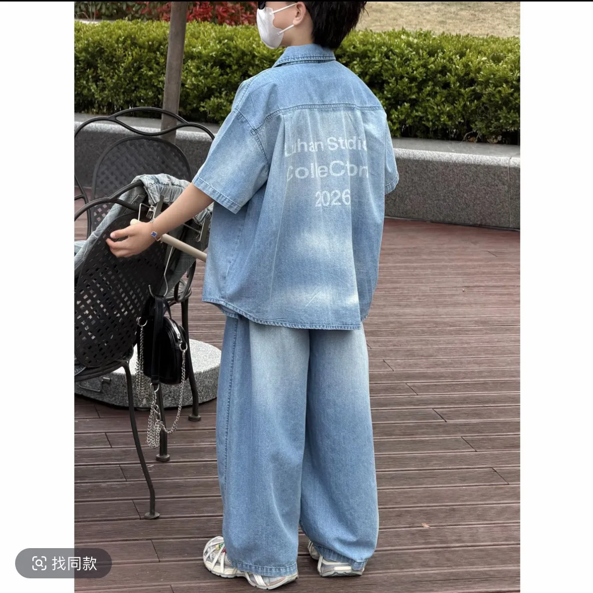

Teenage Boys Summer Casual Two-Piece Set Printed Denim Shirt And Straight Leg Pants Children's Outfit