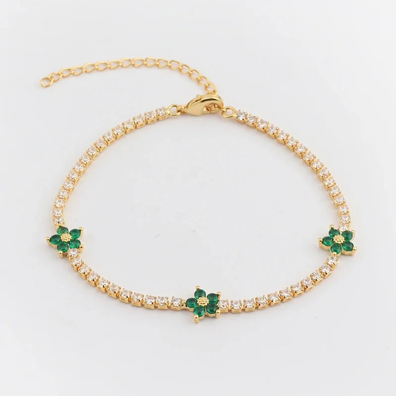 Luxury Rainbow CZ Flower Tennis Chain Bracelet For Women Girls Iced Out Bling CZ Paved Colorful Daisy Flower Bracelet