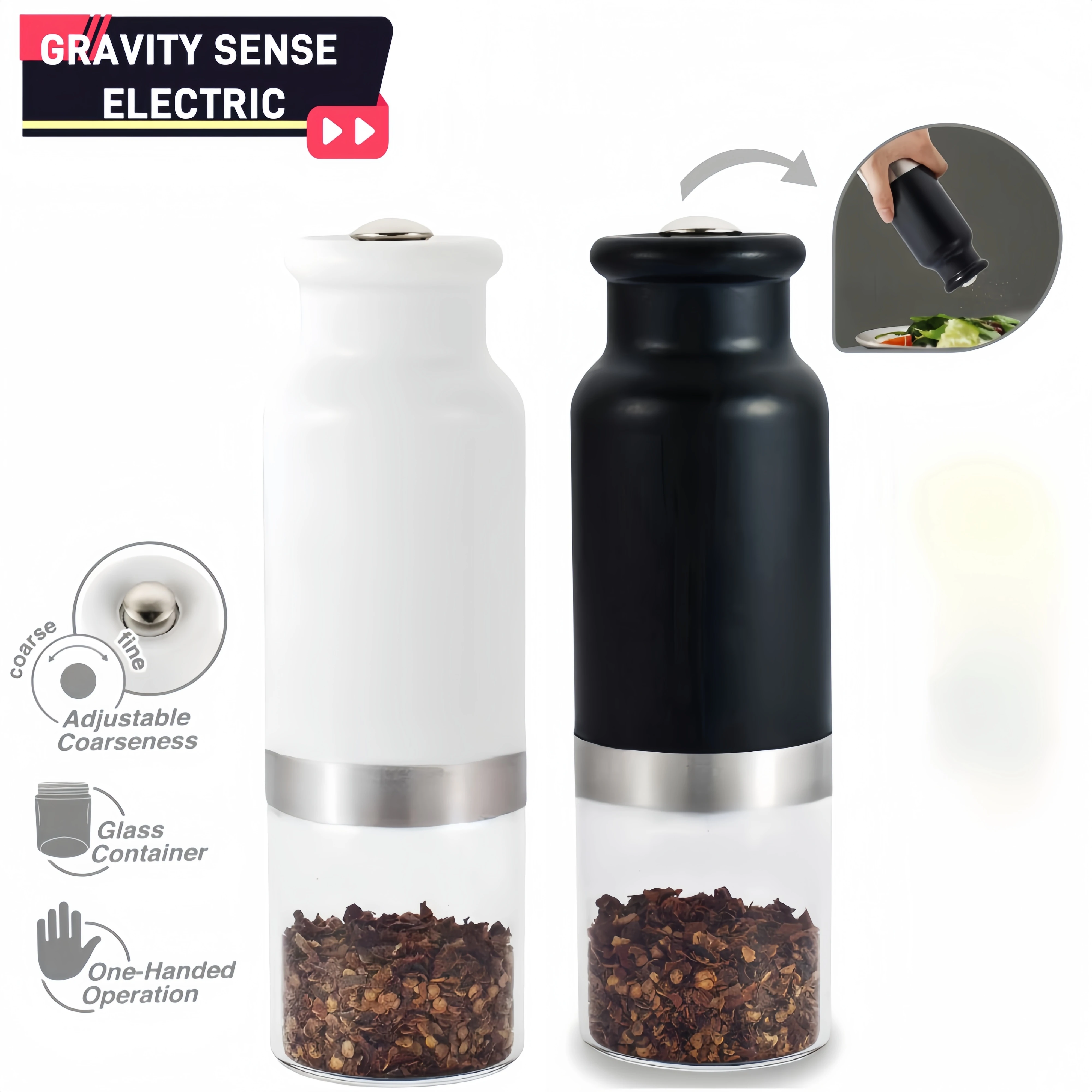 Gravity sense Automatic Electric Peper Mill Big Container Spice Grinder Ceramic Core Battery Power