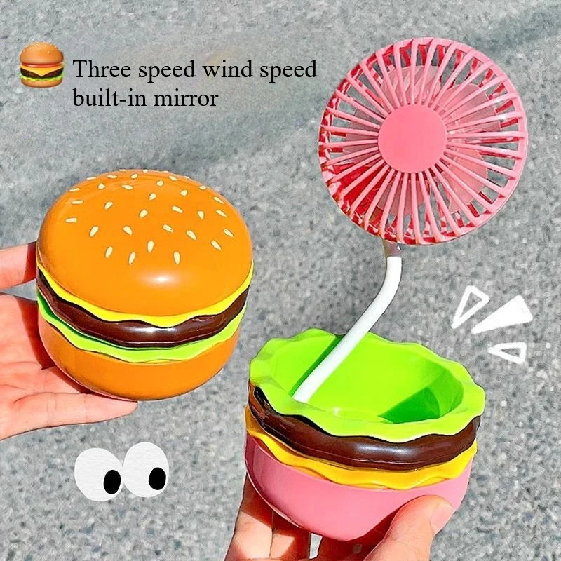 

Электрический вентилятор для гамбургера Портативные карманные ручные вентиляторы Перезаряжаемый через USB мини-вентилятор с коробкой для хранения косметического зеркала