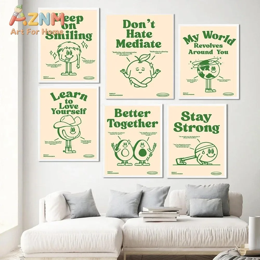 Retro Quotes Poster Love Yourself Stay Strong Print Canvas Vintage Cowboy Green Trendy Painting Dorm Wall Decor Daily Reminders