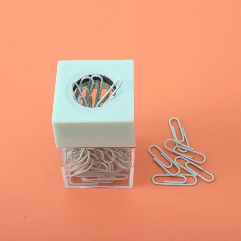 Square Student Stationery School Macaron Transparent Desk Storage Magnetic Absorption Box Clips Dispenser Paperclip Holder