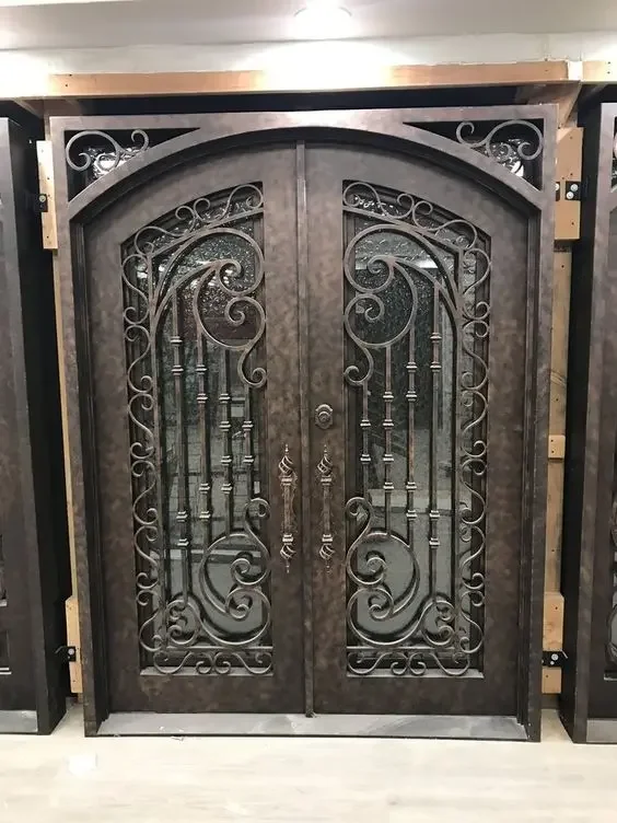 Iron Door Customised Size Luxury Exterior Main Entry Wrought New Grill  Designs WIth Glass for Home