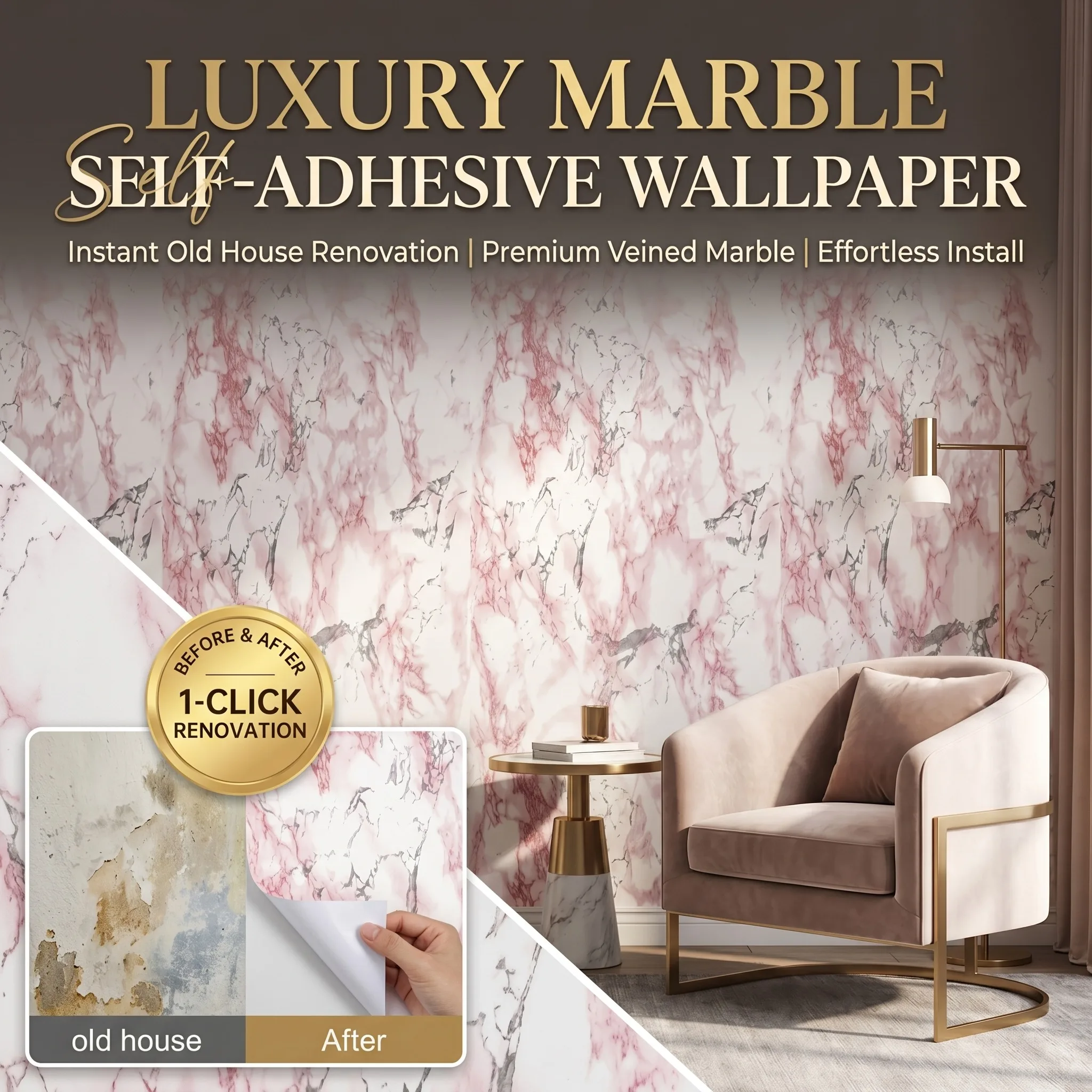 

Glossy Pink Marble Contact Paper for Countertop Granite Wallpaper Self-Adhesive Removable Kitchen Waterproof Oil Proof Sticker
