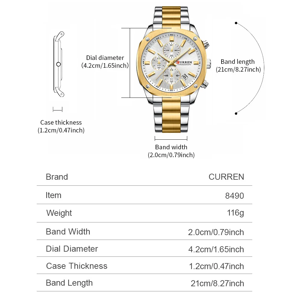 CURREN Reloj cronógrafo informal de negocios para hombre, banda de acero inoxidable con esfera negra, manecillas luminosas, movimiento de cuarzo