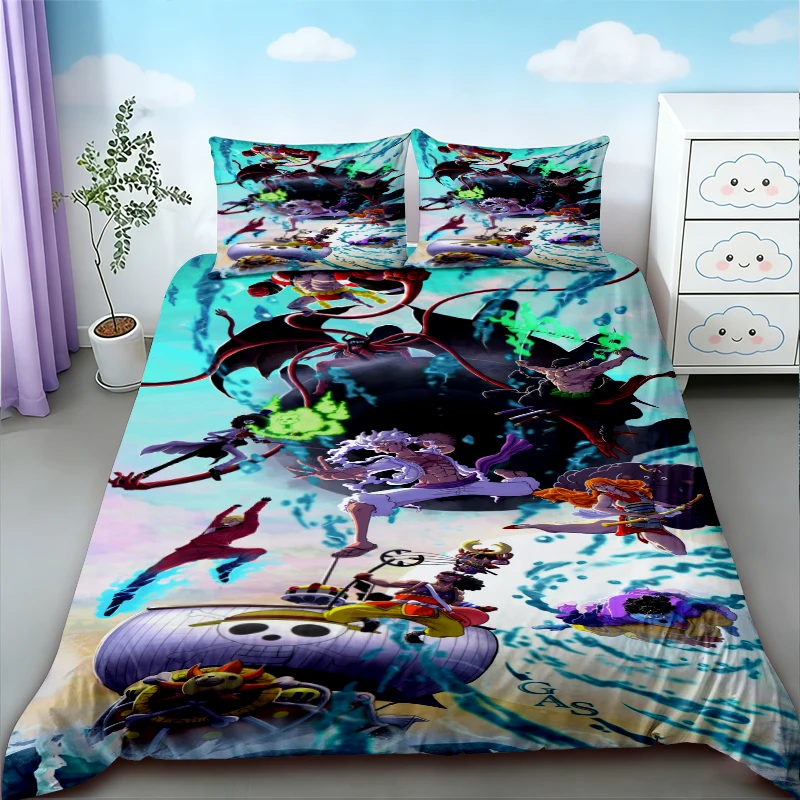 Luffy Duvet Cover Set One Piece Anime Cartoon Bedding Set Quilt Cover Comfortable for Bedroom Dormitory Teens Gifts view 3