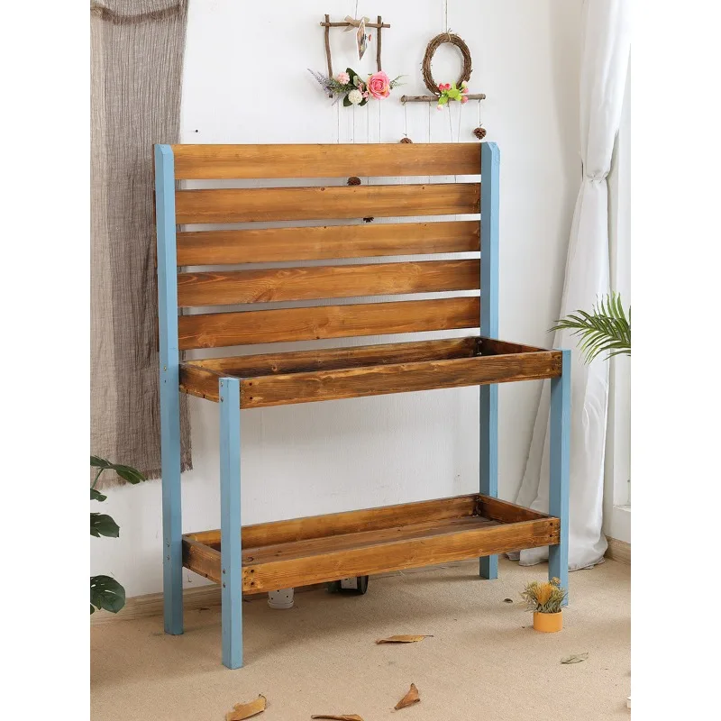 Preservative wood outdoor flower rack, floor-to-ceiling outdoor terrace balcony garden, shelf