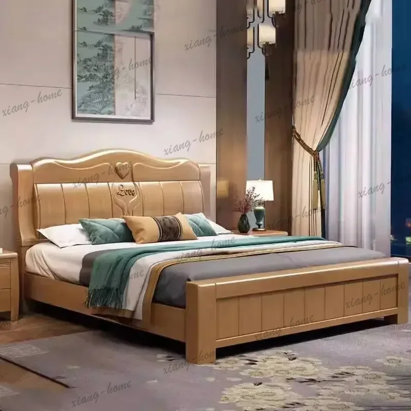 PG Service European Double Bed Platform Elegant Pretty Wood Nightstands Luxury Bed Headboards Replica Muebles Unique Furniture