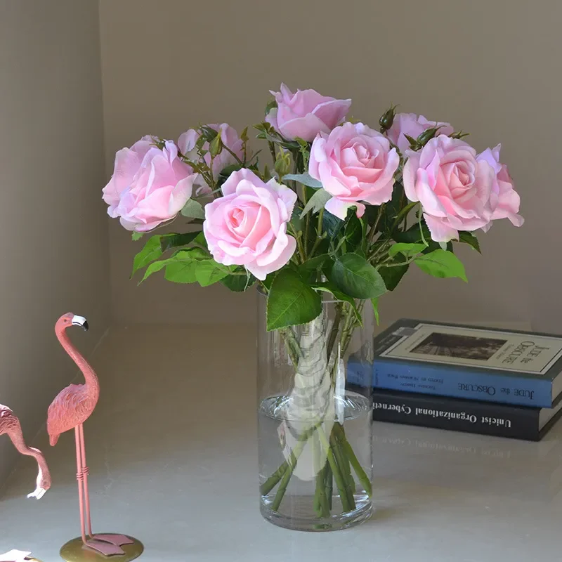 5pcs Hand fühlen feuchtigkeit spendende Rose künstliche Blumen Hochzeits dekor echte Note Rose Braut strauß nach Hause Wohnzimmer Dekor Blumen – Detail 8