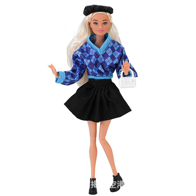 30 ซม.สาวเจ้าหญิง BABI ตุ๊กตาเสื้อผ้าแฟชั่น Retro ลายสก๊อต + กระโปรงสั้นสีดําชุด 1/6 ตุ๊กตาทุกวันแต่งตัวสําหรับ FR PP Xinyi Blyth