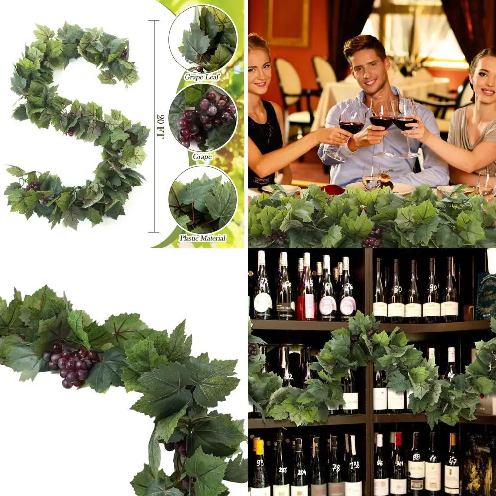 

20 ft Long Artificial Grape Vine Garland with Leaves and Grapes for Italian-Themed Parties and Weddings