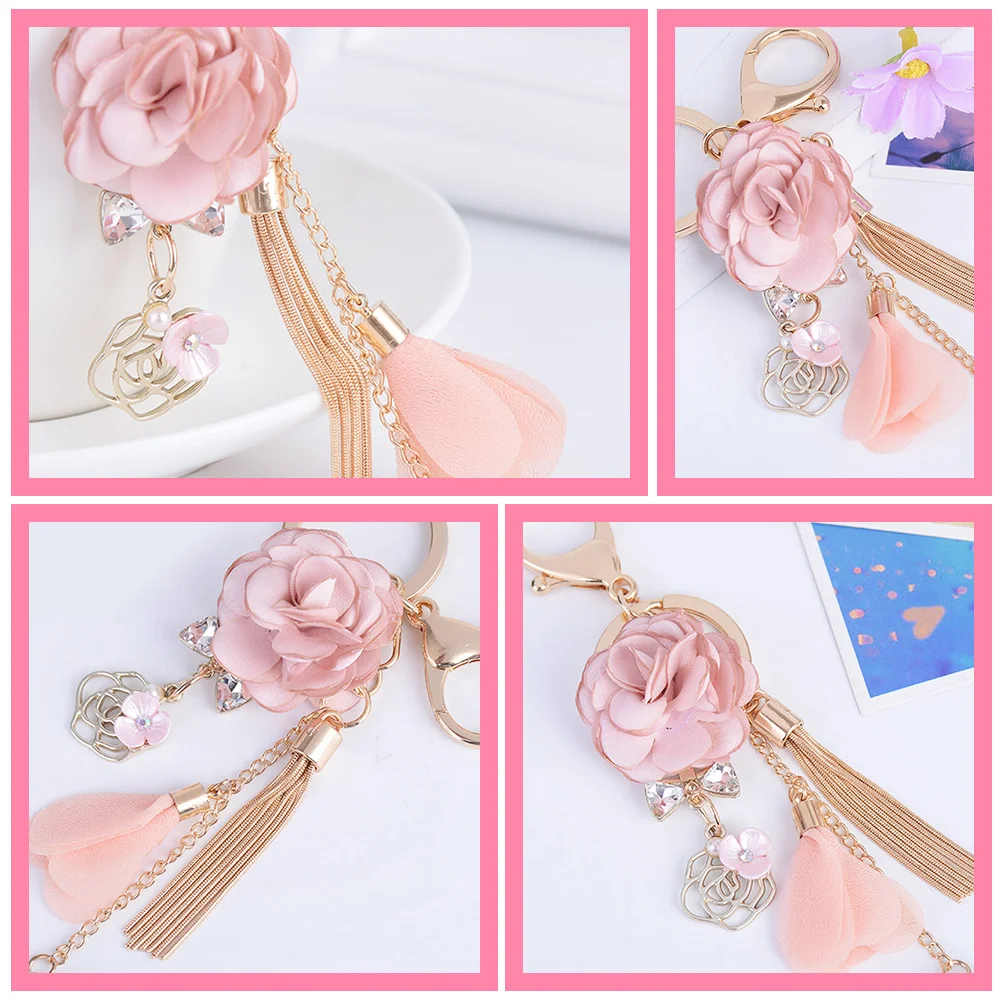 

Rose Keychain Pink Car Key Ring Decorative Bag Pendant Stylish Gifts Ladies Girls Valentine Day Mother Day Christmas