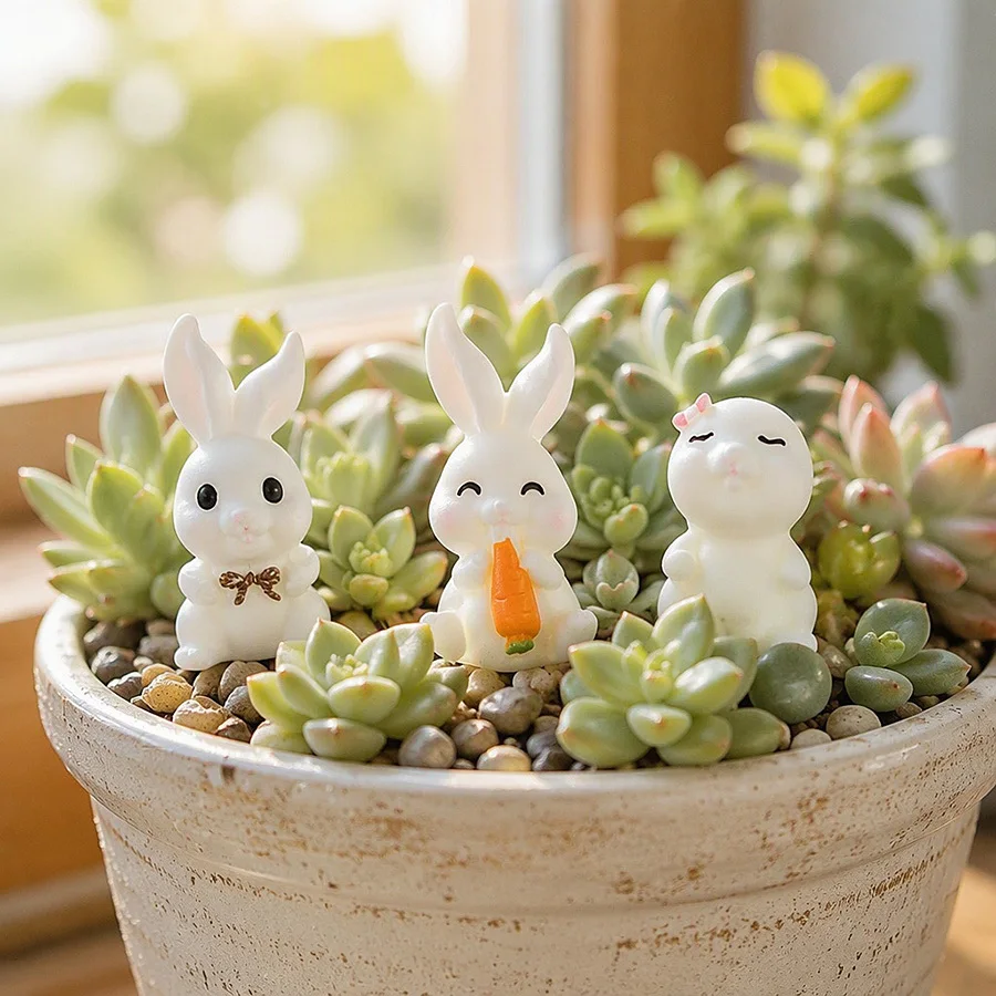 Easter White Rabbit Figurine Japanese Korean Style Dollhouse DIY Home Decor Miniature Fairy Garden Decoration Accessories Modern