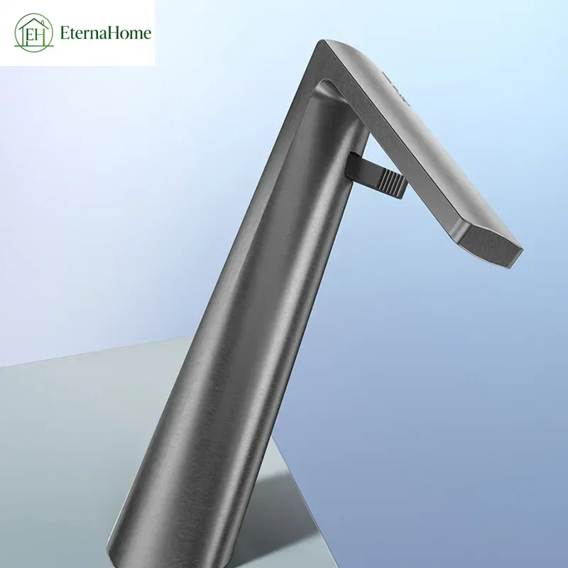 Bionic Waterfall Spout Design Hot and Cold Water Basin Faucet Bathroom Cabinet Light Luxury Gunmetal Gray Washbasin Metal Taps