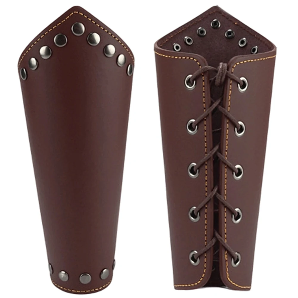 2PCS PU Leather Bracers Adjustable Medieval Arm Guards Renaissance Leather Knight Arm Gauntlets Vintage Wrist Bracelets Cuff