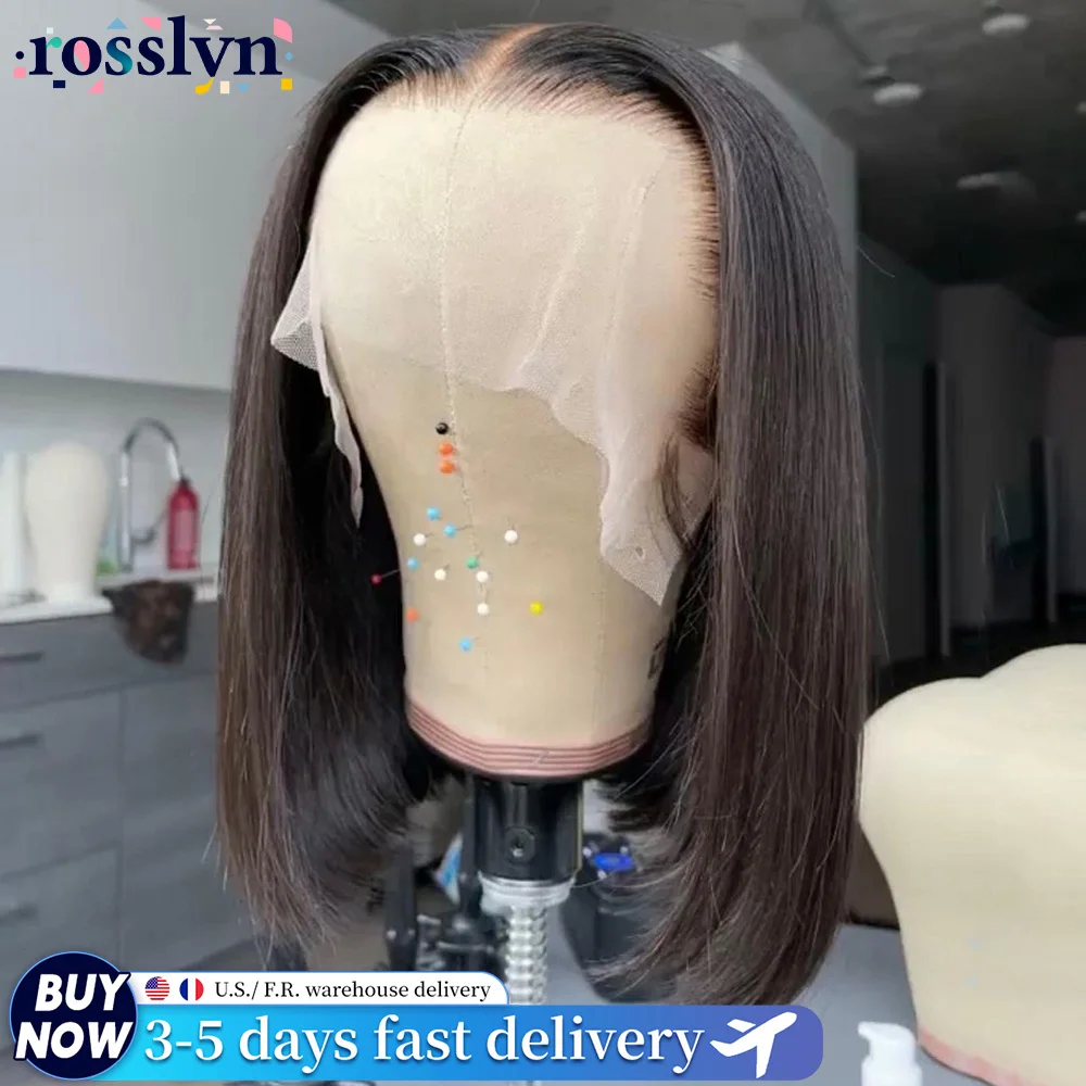 Rosslyn Straight Human Hair Wigs Bob 1b Black Wig 5x5 13x6 Hd Lace Frontal Wig Bleached Knoted Baby Hair Pre Plucked Flash Sale