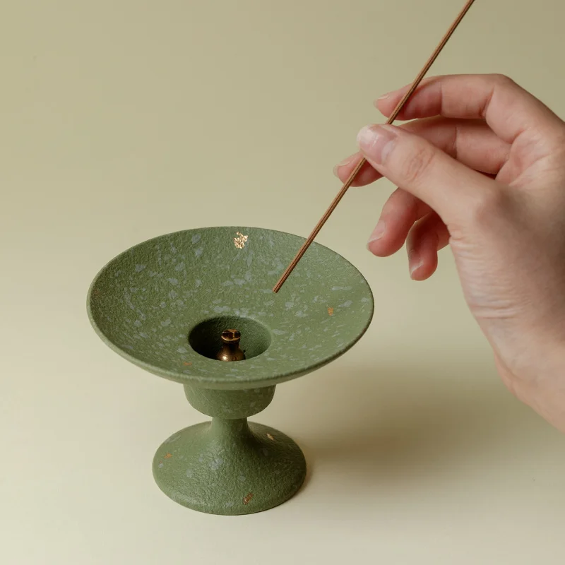 Retro Gold Sprinkled Coarse Clay Household Indoor Incense Holder Zen Aesthetic Premium Burner For Agarwood Incense