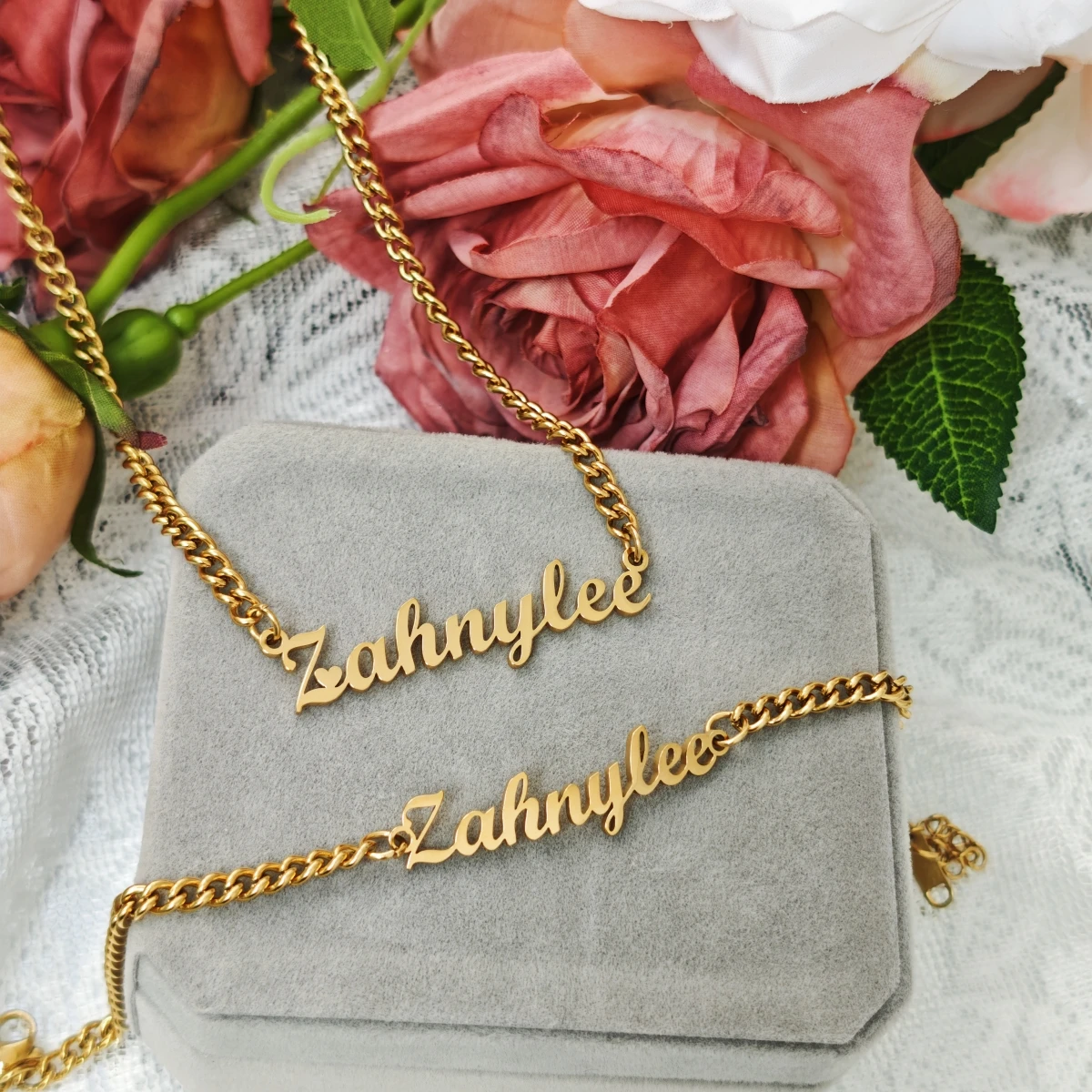 Personalized Customized Necklace Bracelet Set Children's Gift  Women's Jewelry Stainless Steel Name Set Commemorative Day Gift