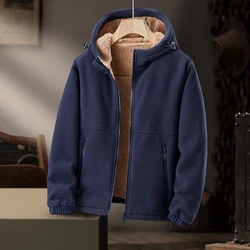 Hooded Polar Fleece Jacket Men Thick Warm Winter Jackets Solid Parkas Man Cotton Padded Outwear Coats Casual Men's Clothing Top