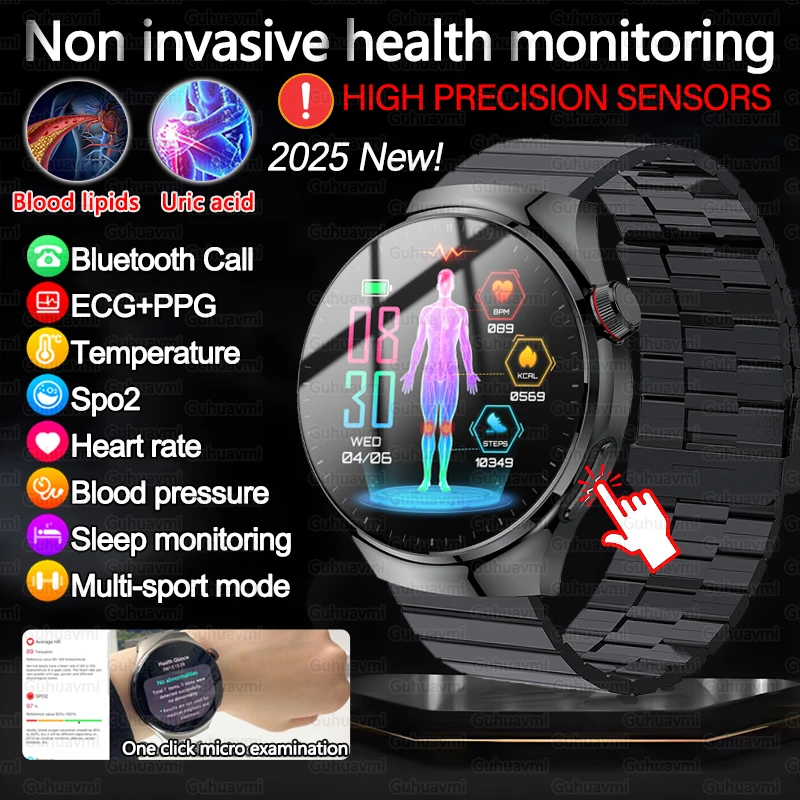 

2025 New Non Invasive Health Monitoring Smartwatch Blood Lipids Uric Acid Heart Rate Body Temperature Bluetooth Call Smart Watch