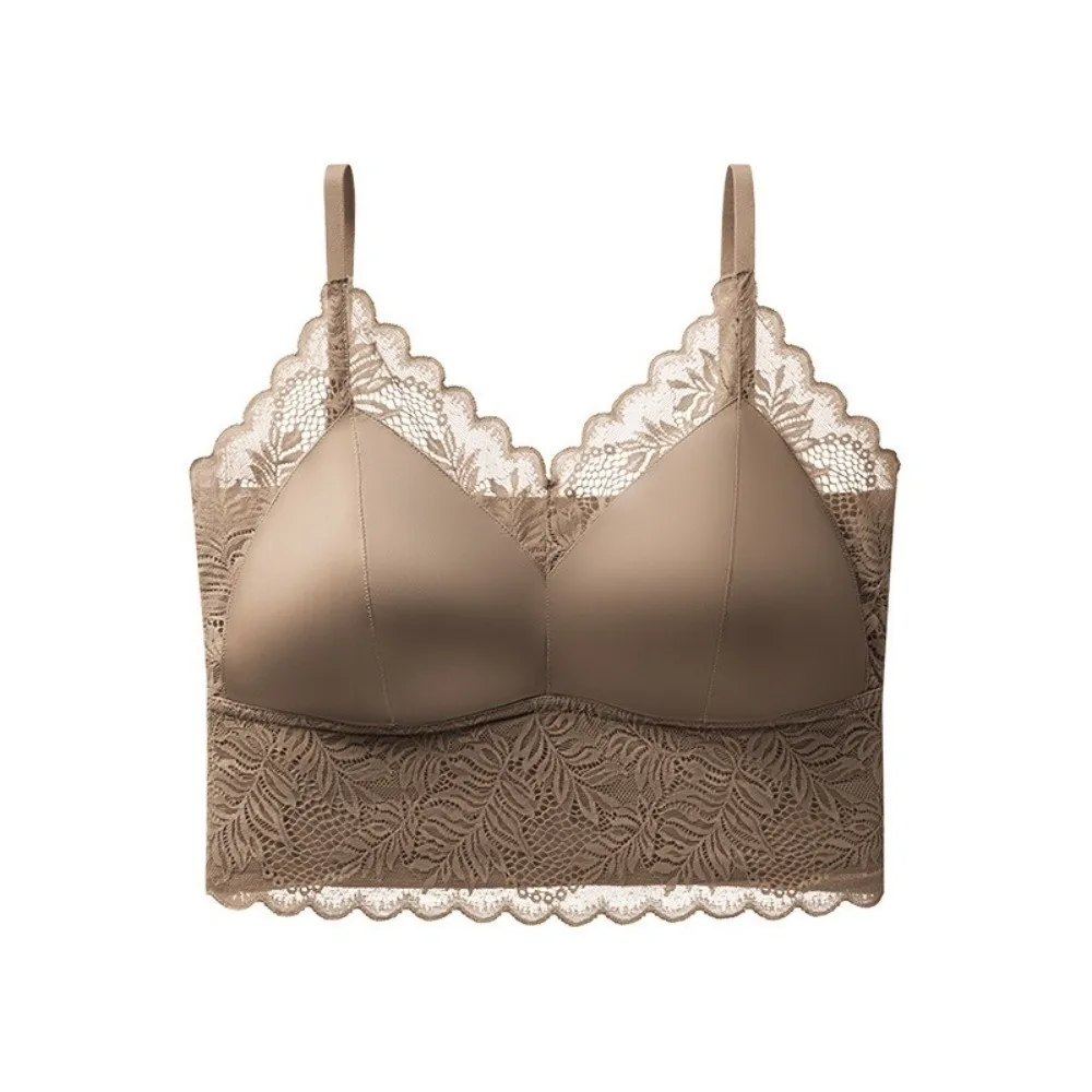 Comfortable Breathable Lace Bralette Cami Top Satin Wirefree Lace Bralette Push Up Padded Camisole Women's Innerwear