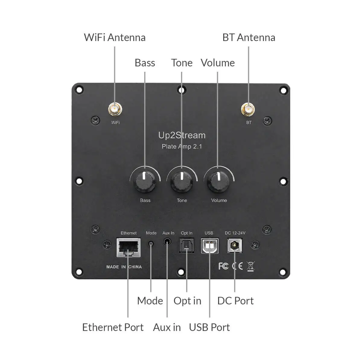 Up2Stream Plate Amp 2.1 WiFi&Bluetooth 5.0 Multiroom Audio 50*2W+100W Amplifier Board With Spotify Airplay Equalizer