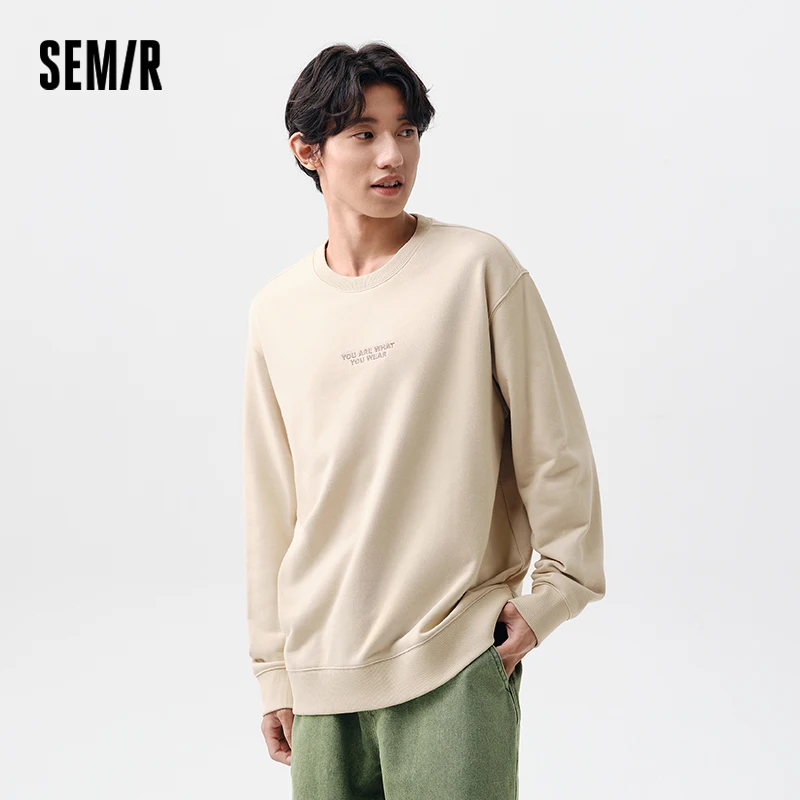 Semir Hoodie Men Spring Basic Versatile Embroidered Knitted Top Pullover Round-neck Daily Simple and Casual Wear Drop-shoulder