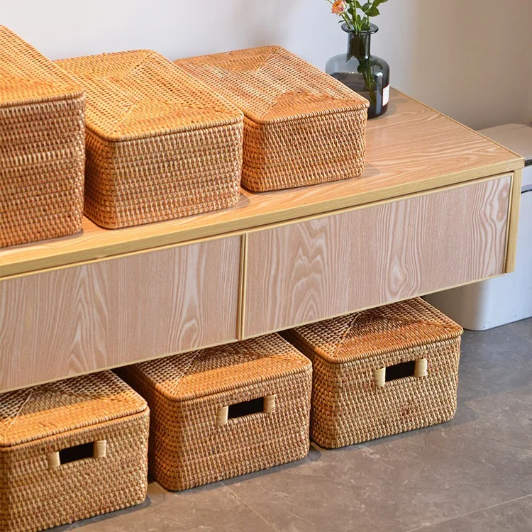 Large storage basket with lid wholesale Vietnam autumn vine Japanese desktop coffee table sundries clothing creative sorting sto