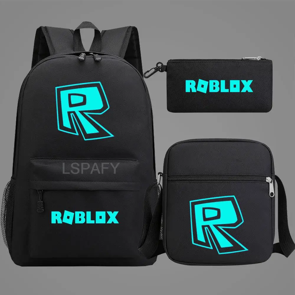 Hot ROBLOX 3Pcs Set Luminous Backpack Fashion Child Cartoon School Bag Bookbag Men Women Travel Bags Mochila Daily Rucksack Sac