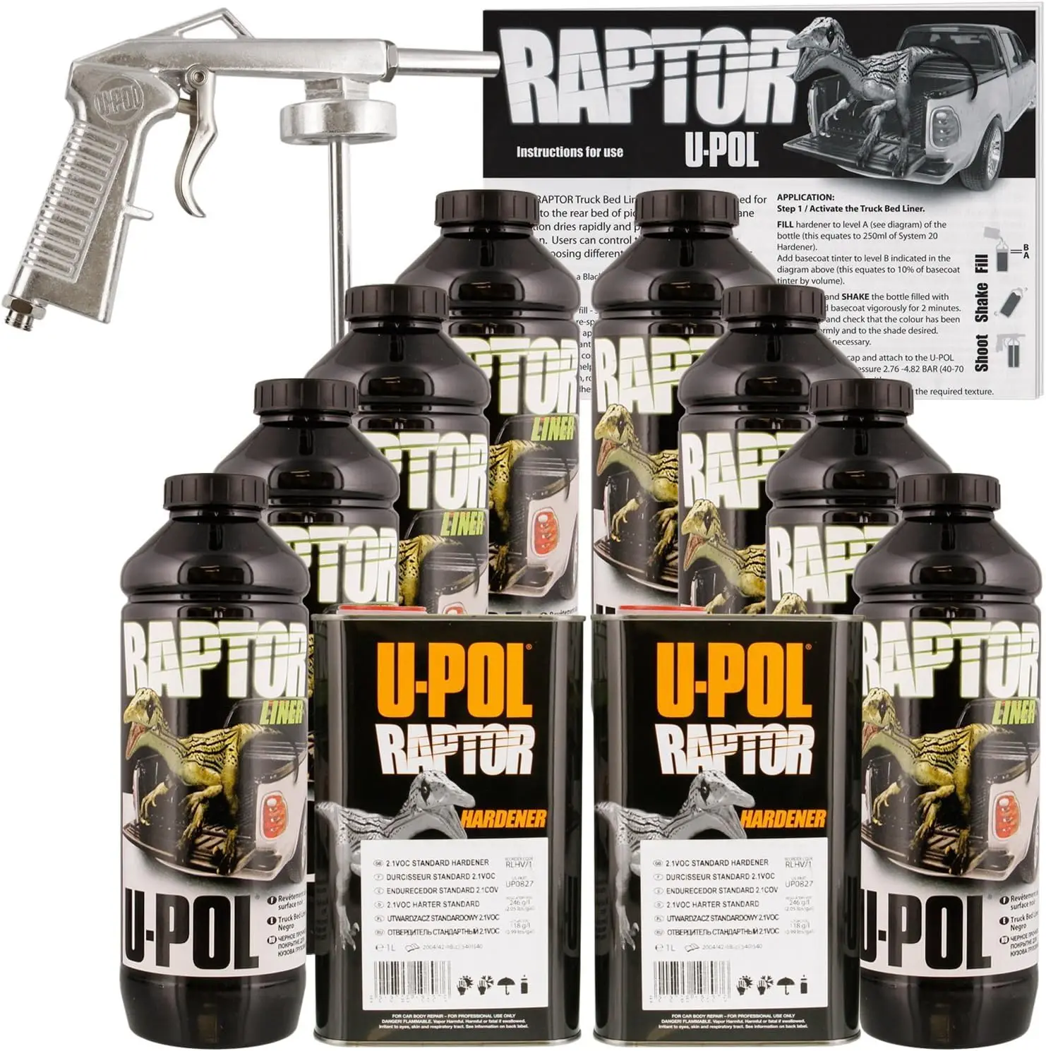 

Black Urethane Spray-On Truck Bed Liner Kit w/Free Spray Gun 8 Liters 2 Boxes Helps deaden sounds and vibrations