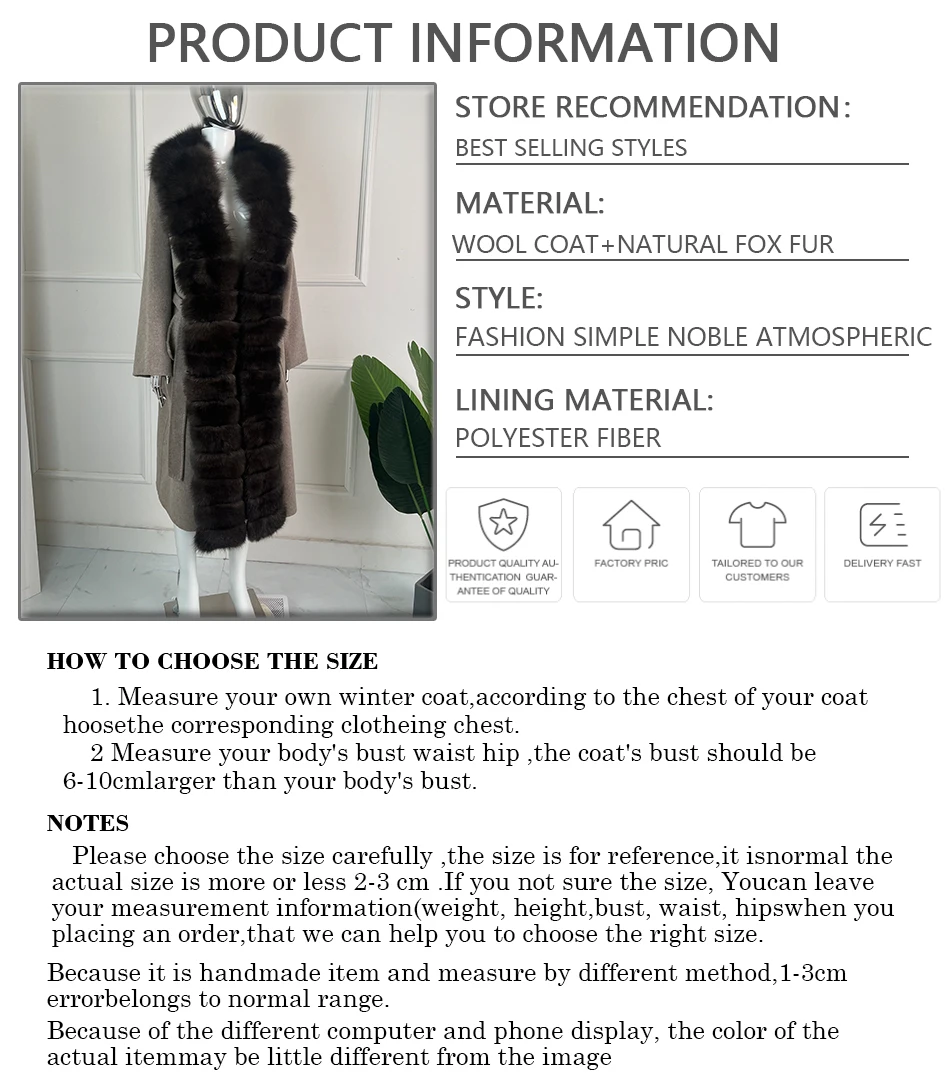 Autumn Winter Removable Oversized Fox Fur Collar Women Wool Coat Long Fur Jacket Luxury High Quality