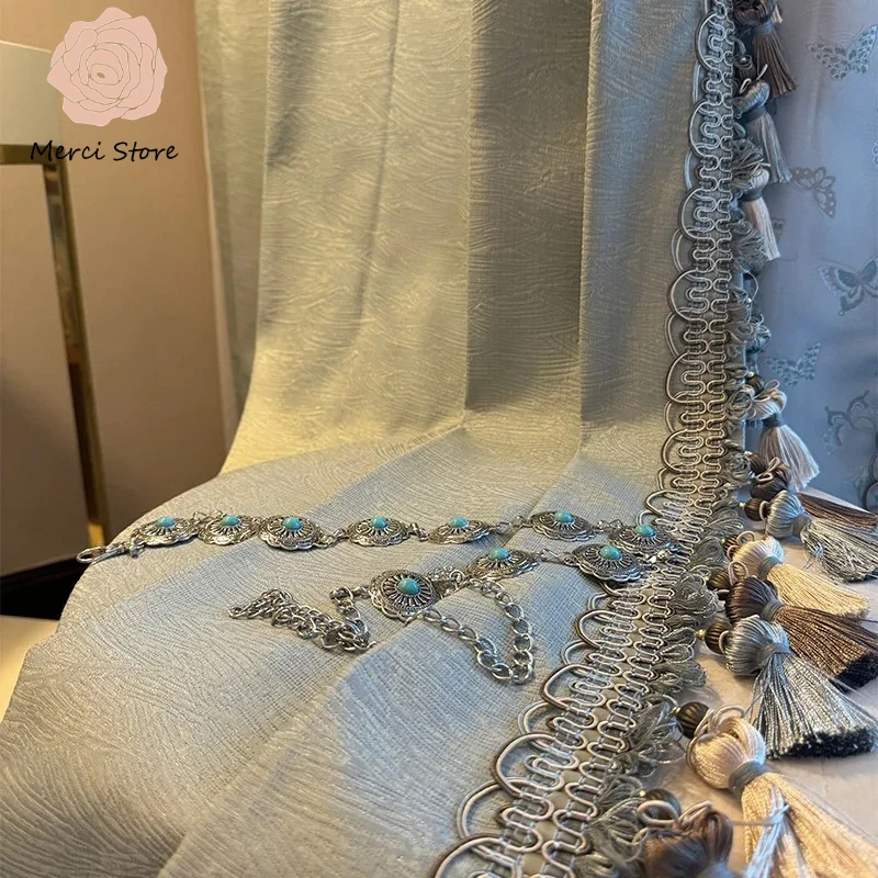 

New French Precision Butterfly Embroidery Blackout Curtains for Living Room Bedroom Villa Thermal Insulated Luxury Drapes Custom