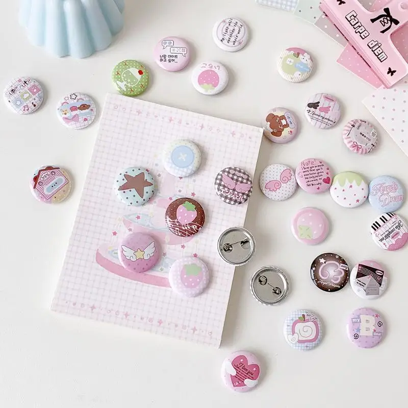 6PCS Cute Kawaii Cartoon Button Badges Assorted Pastel Designs Smooth Surface For Backpack Decoration DIY Crafts Gifts For Teen
