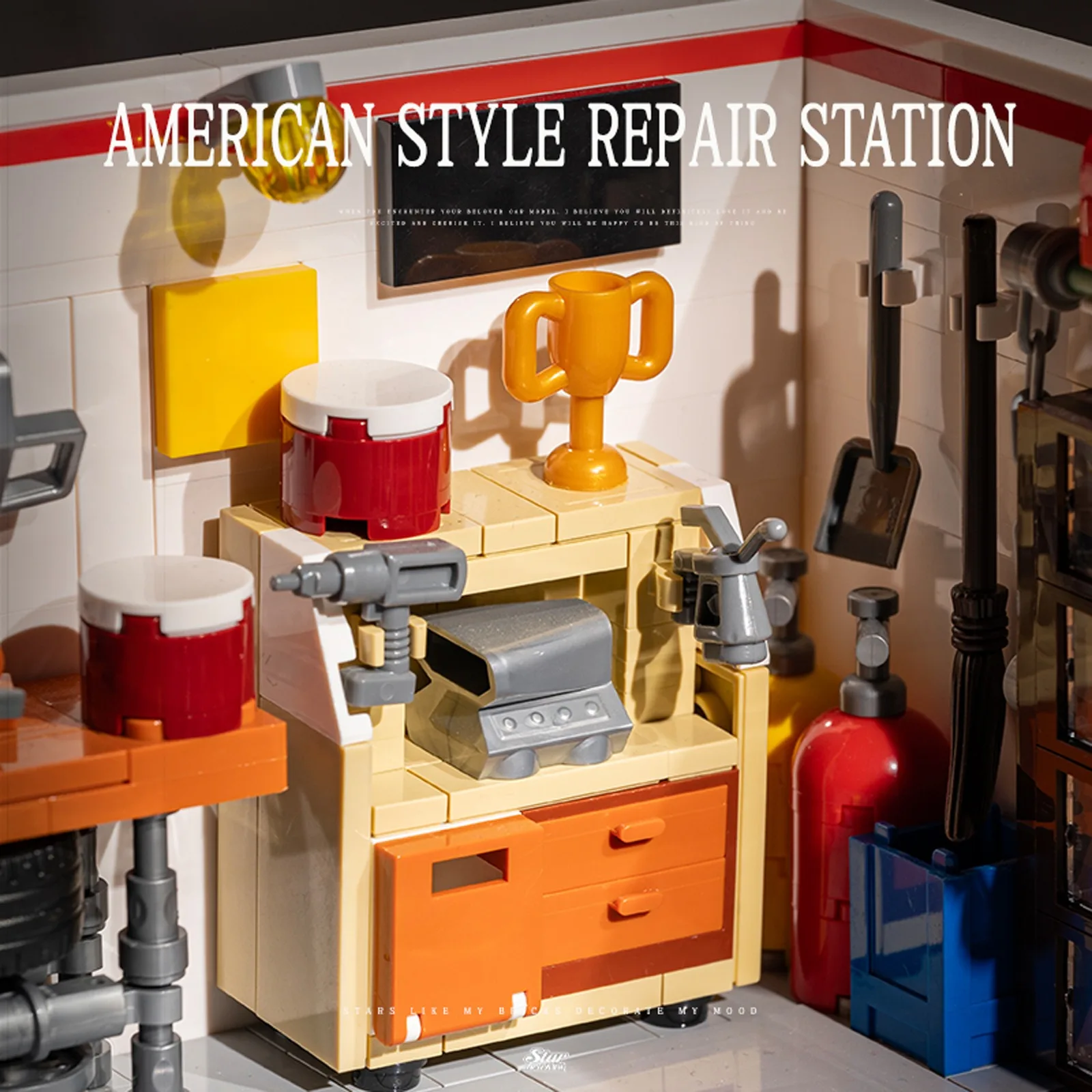 MOC American Style 8-Grid Car Repair Shop Creative Street View Building Block Set #5