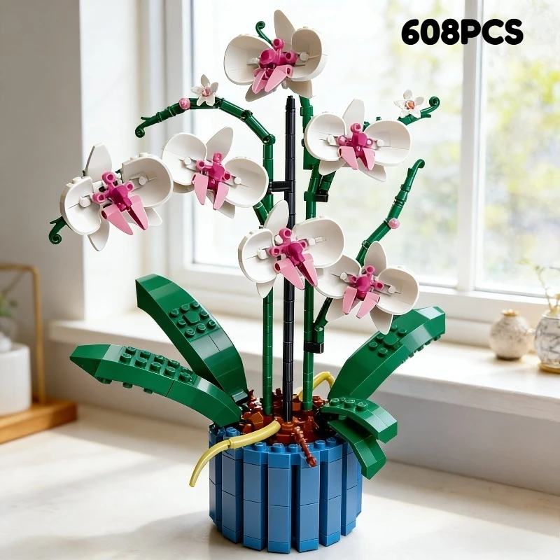 

Orchid Building Blocks Bouquet, 608PCS DIY Artificial Building Blocks Model Home Decoration, Holiday Gifts Valentine's Day Gifts