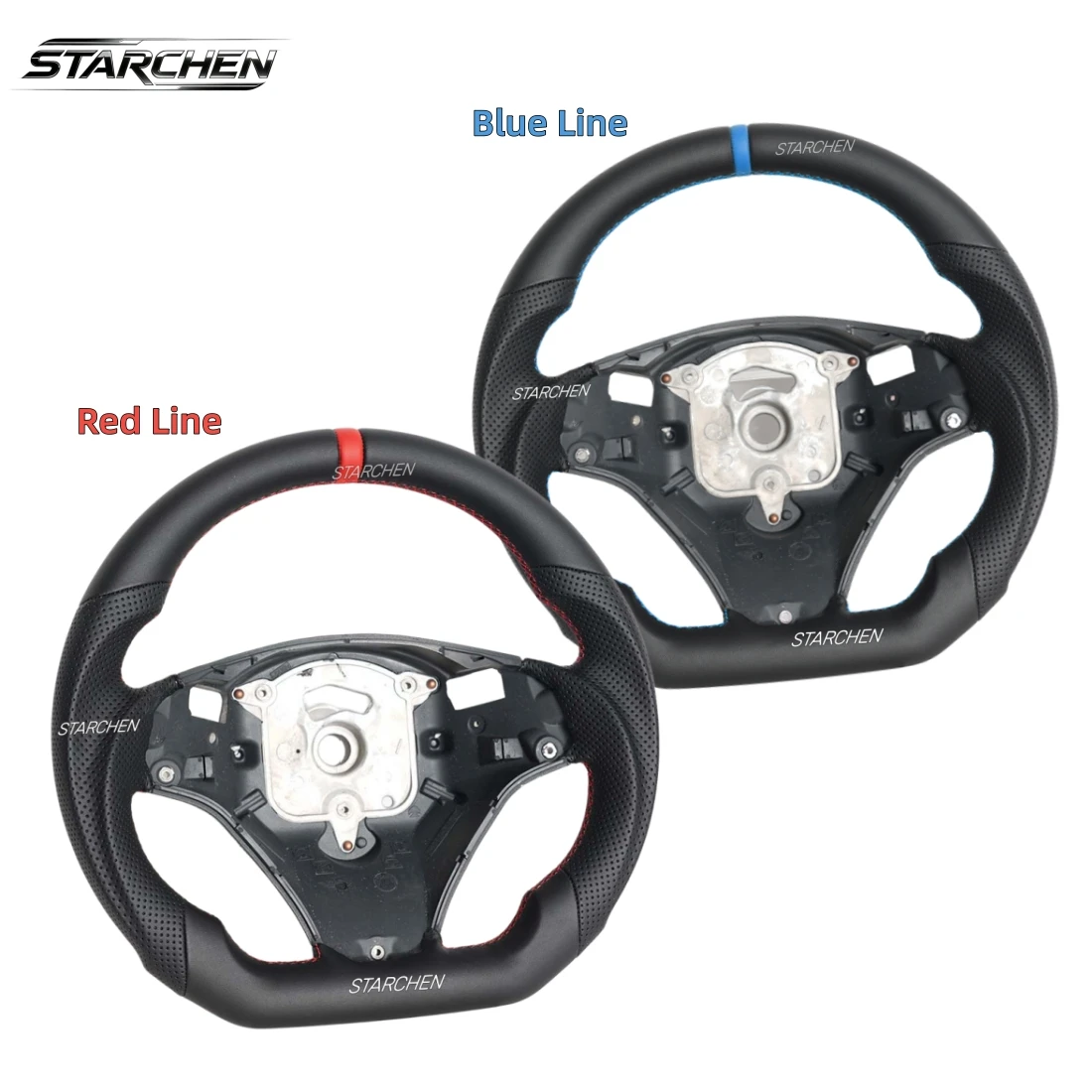 

Blue or Red Line Full Leather Steering Wheel for Bmw E90 E92 E93 M3 328i SSG W/ Large Paddle Holes No Heating