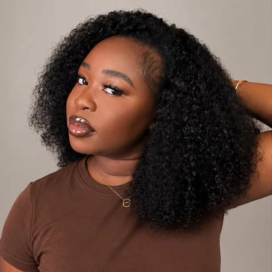 Bob Kinky Curly Wig Human Hair 5X5 Lace Frontal Wig 300% Density Glueless 20