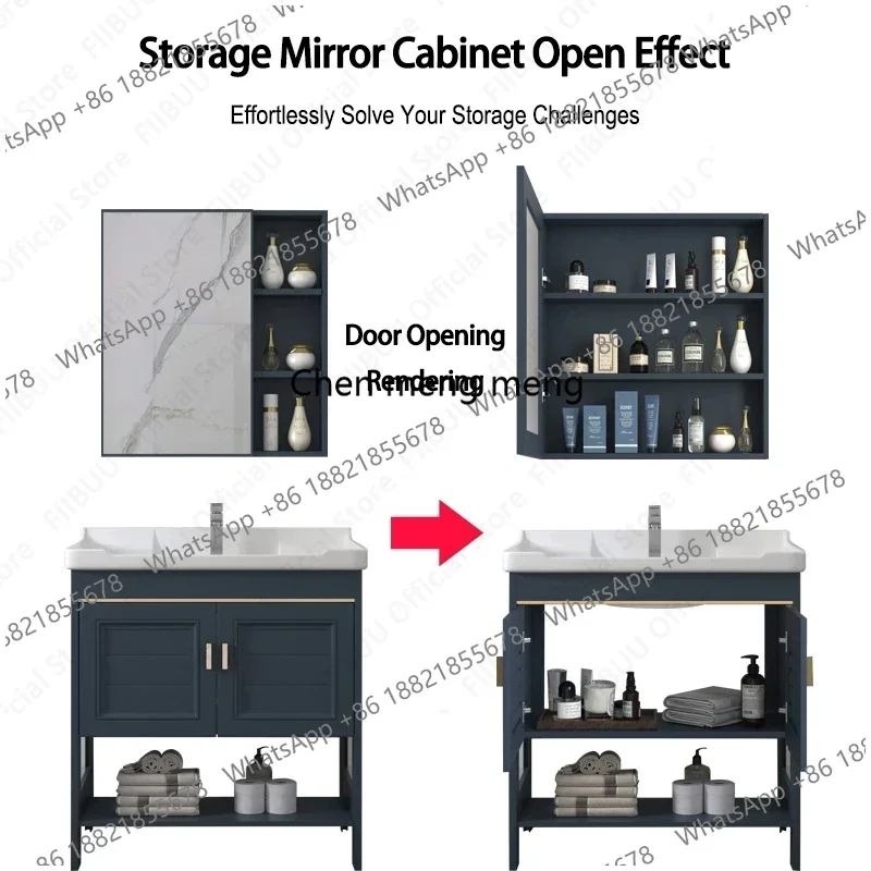 03 Floor Standing Bathroom Vanity Cabinet with Ceramic Sink Basin Mirror Cabinet Faucet Set Storage Cabinet Combo for Bathroom S view 4