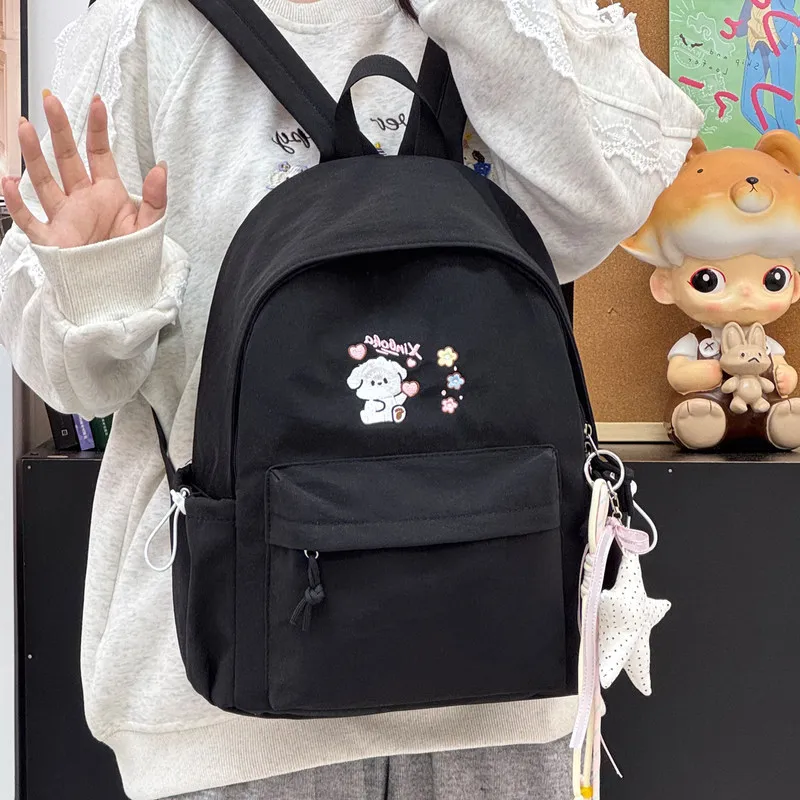Cute Cartoon Embroidered Backpack for Female Junior High School Students, High-Appearance Campus Girl Style School Bag, Lightwei